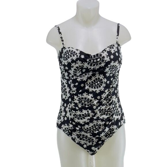 ANNE COLE Women's Swimsuit One Piece Nylon Black White Paisley Pattern Size 14 - Picture 8 of 8